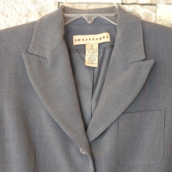 Apostrophe VTG 90s Blazer Dress Coat Sz 4 Dark Academia Classic Gray Grandpa EUC - Picture 5 of 11